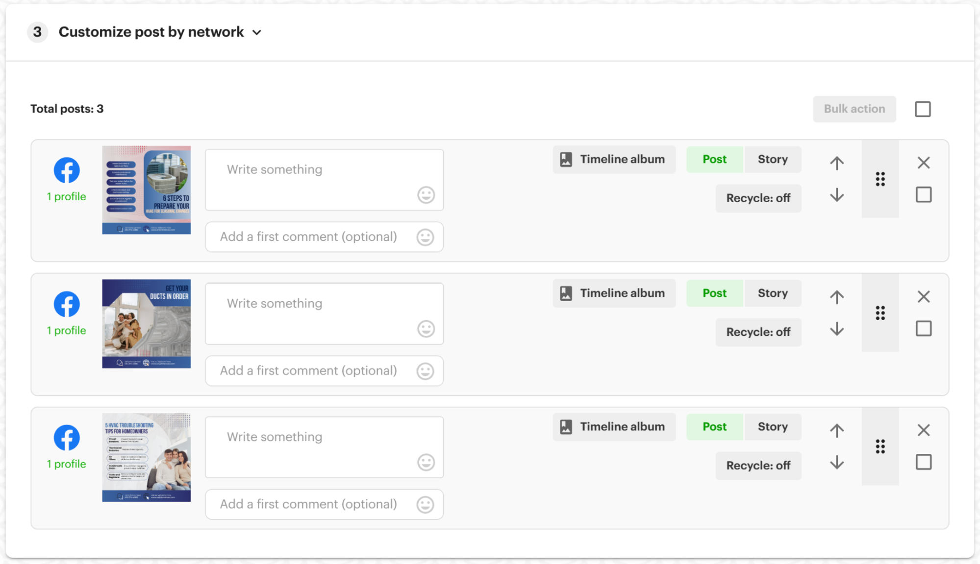 Customize each post and determine the order you want them to be posted in your queue.