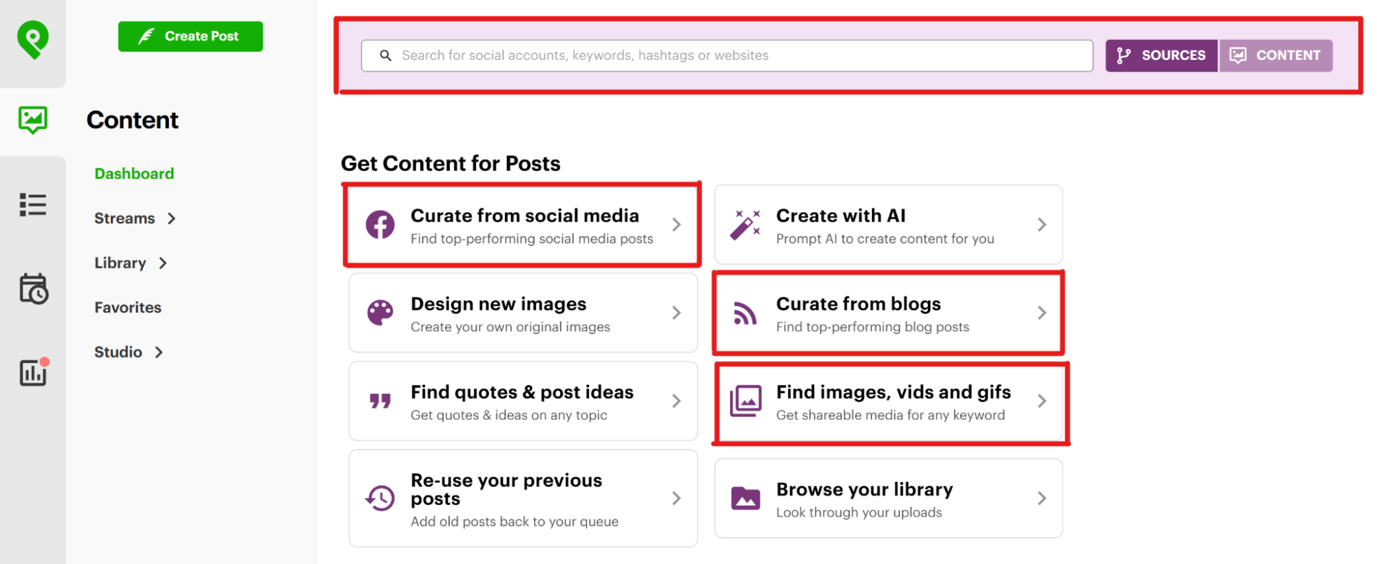 Use these filters to search for different types of content