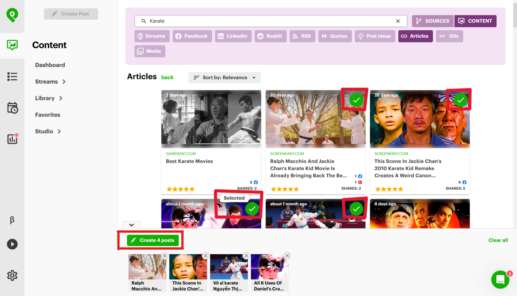 Select ALL the content you want to post and click "Create [#] posts."