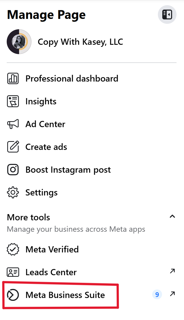 Then, on the left-hand toolbar, click Meta Business Suite.