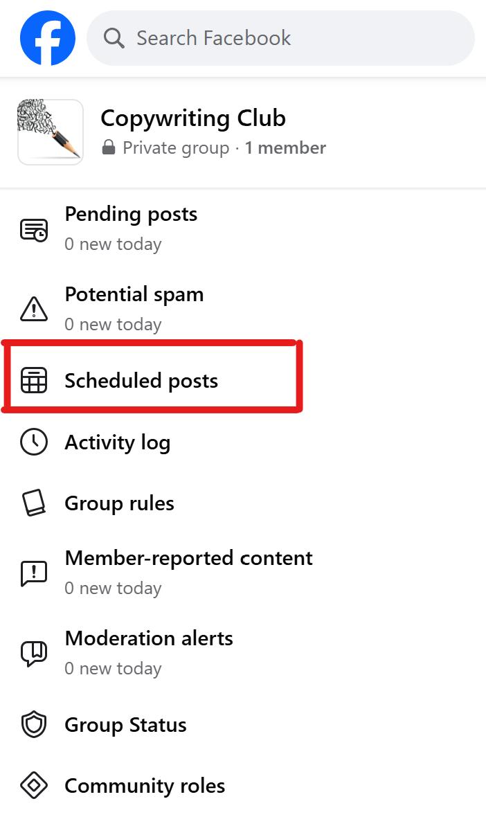 Scroll down the toolbar on the left side and click "Scheduled posts."